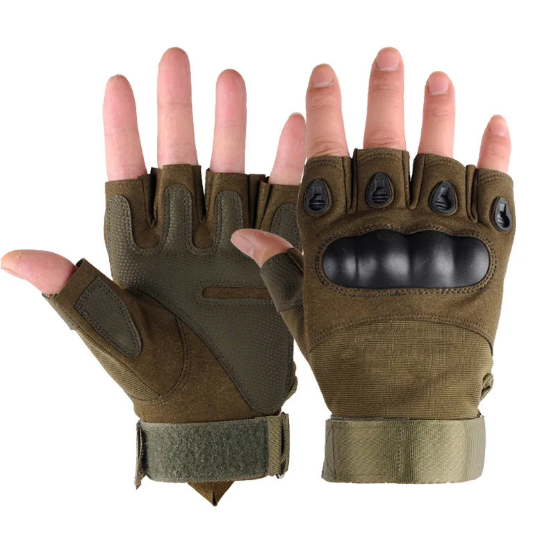 Tactical Hard Knuckle Half-Finger Gloves Men's Combat Hunting Shooting Paintball Duty - Fingerless